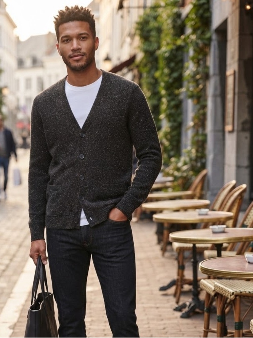 Banana Republic Men's Black Flecked Button-Front Cardigan